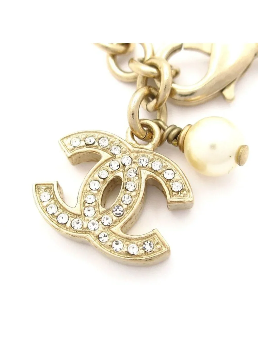 Chanel Bracelet CC Logo Ivory Gold Faux Pearl Rhinestone